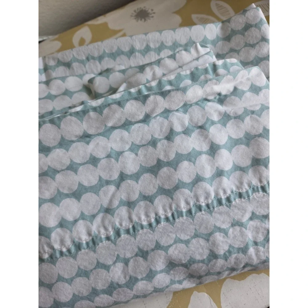 Marimekko King Flat Sheet & 2 King Pillowcases Green White Dot Modern